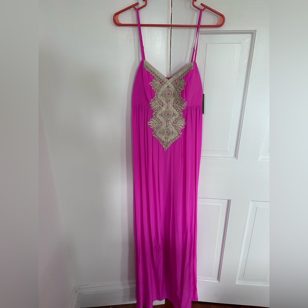 RARE Lilly Pulitzer Kelsea Silk Maxi Dress NWT size 4 Hot Pink and Gold